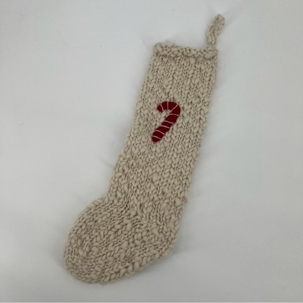 Anthropologie Holiday Icon Candy Cane Chunky Hand Knit Wool Stocking OS - Picture 2 of 7
